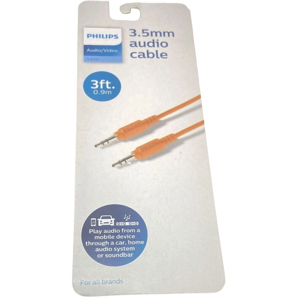 Philips 3.5mm Orange Audio Cable 3ft Durable Universal A/V Cord for All Brands